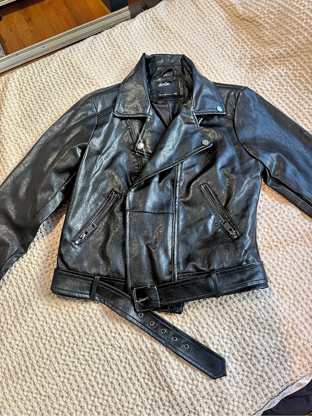 elodie Faux Leather Moto Jacket Black